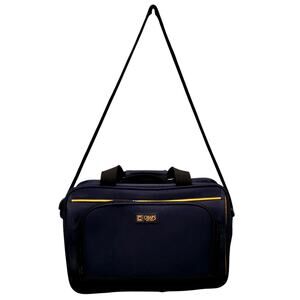 CHAPS Navy Carry-on Overnight Bag Yellow Accents Pockets Handles Shoulder Strap